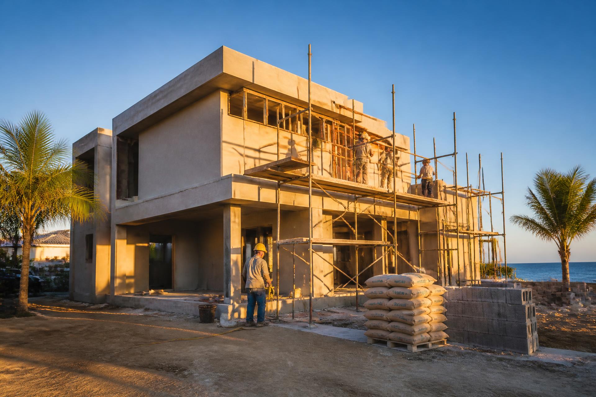 SSS Gilroy Construction crew building a two-story concrete home in Portmore, Jamaica